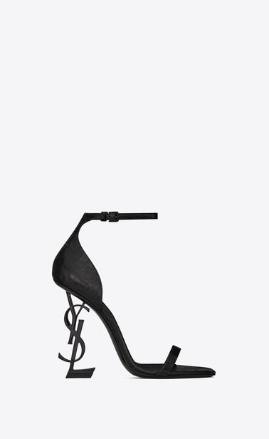 OPYUM sandals in crocodile embossed leather with black heel